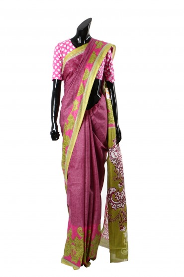 Floral Geometric Print Sari